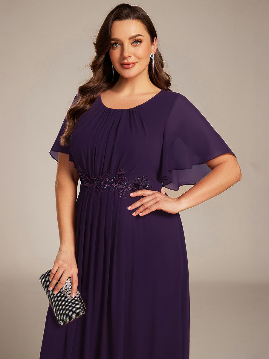 Pleated Short Sleeve Ruffled Maxi Evening Dress #color_Dark Purple