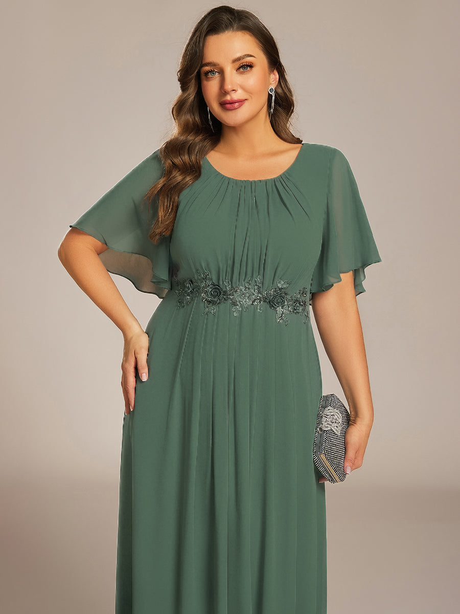 Pleated Short Sleeve Ruffled Maxi Evening Dress #color_Eucalyptus Green