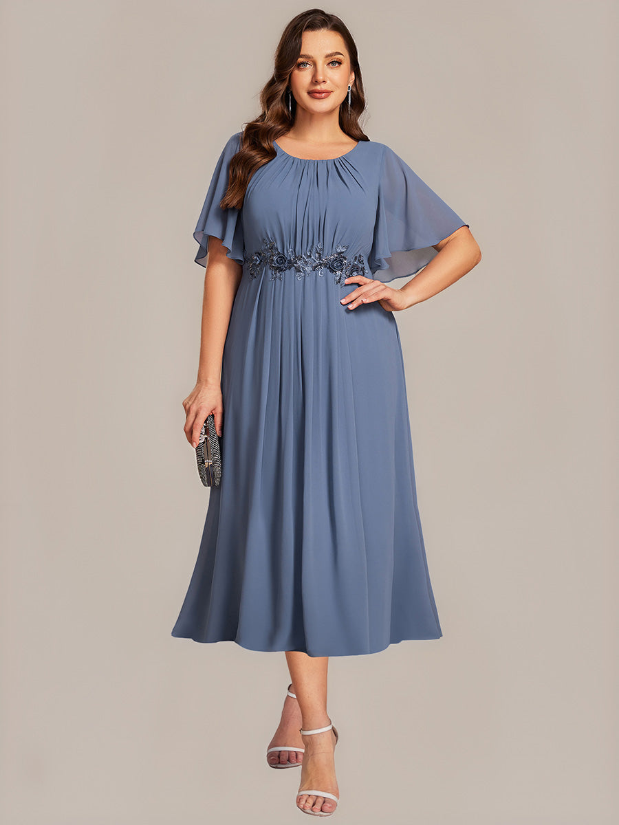 Floral Chiffon Ruffle Sleeve Evening Dress #color_Dusty Blue