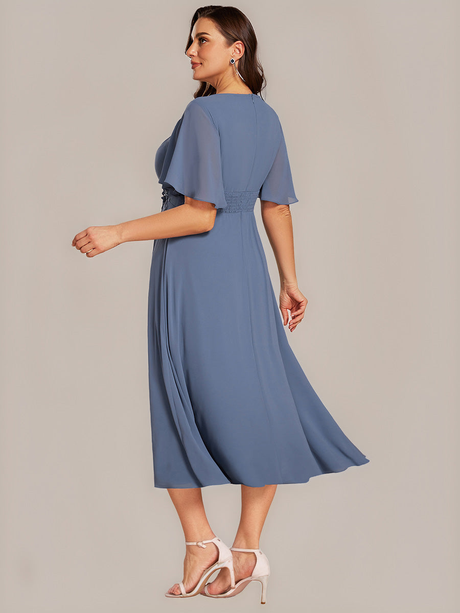 Floral Chiffon Ruffle Sleeve Evening Dress #color_Dusty Blue