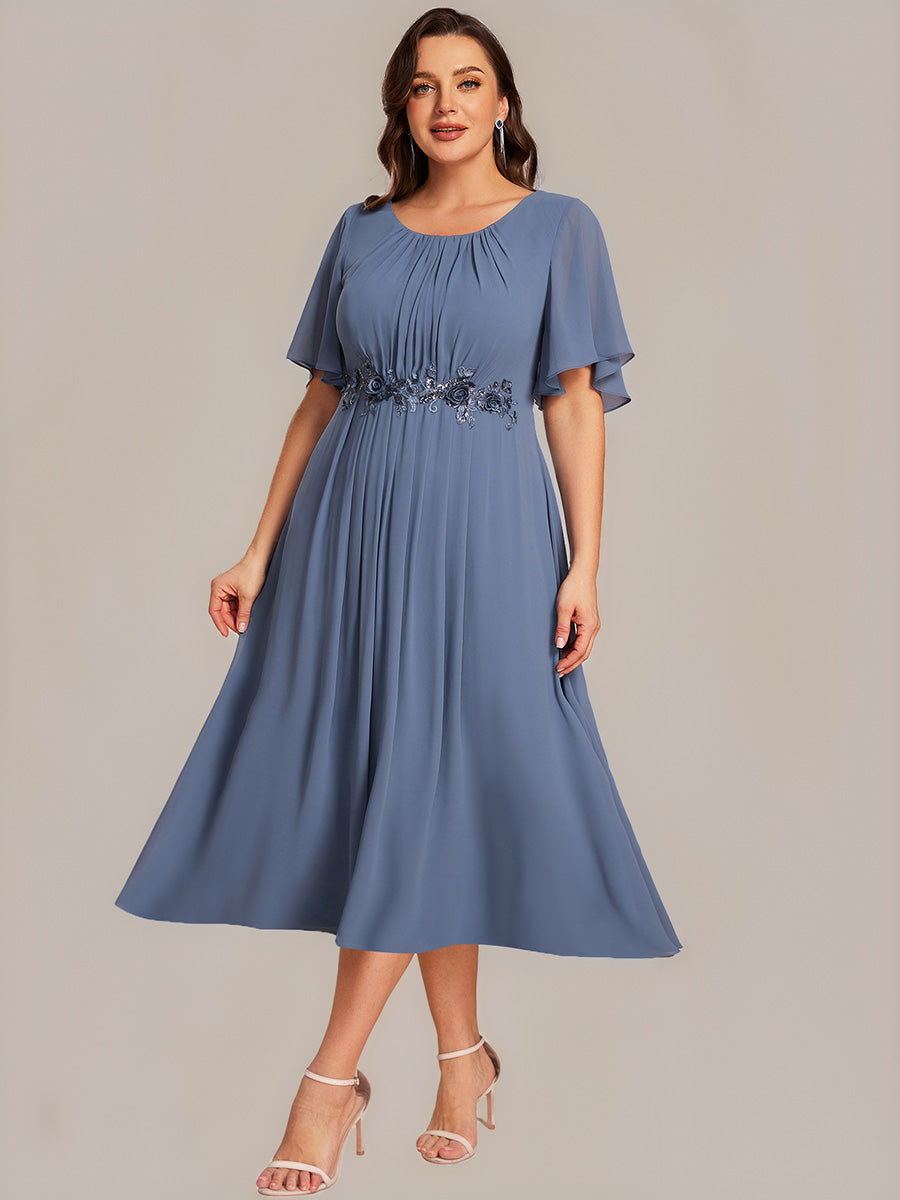 Floral Chiffon Ruffle Sleeve Evening Dress #color_Dusty Blue