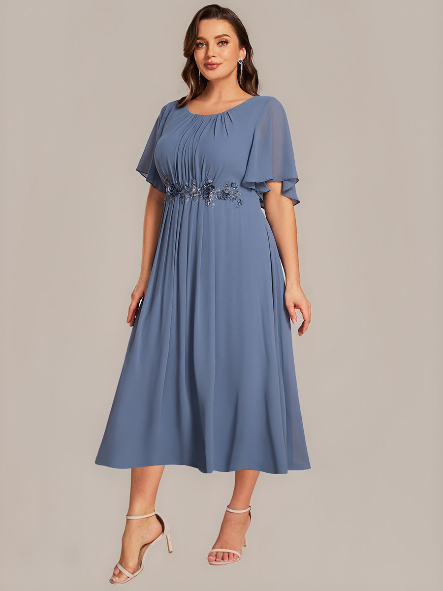 Floral Chiffon Ruffle Sleeve Evening Dress #color_Dusty Blue