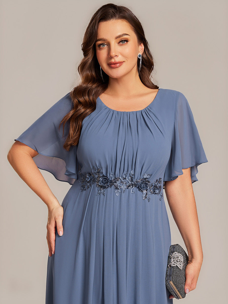 Floral Chiffon Ruffle Sleeve Evening Dress #color_Dusty Blue