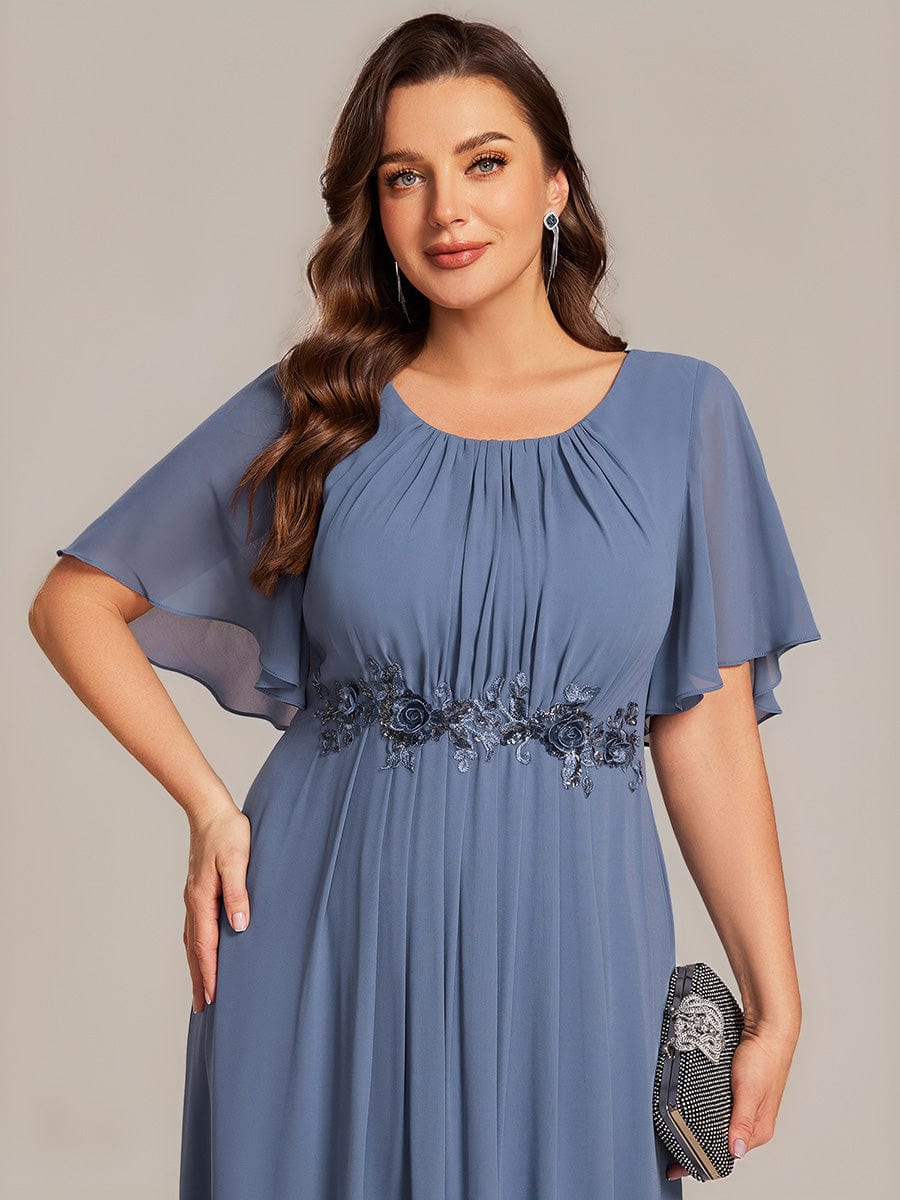 Floral Chiffon Ruffle Sleeve Evening Dress #color_Dusty Blue