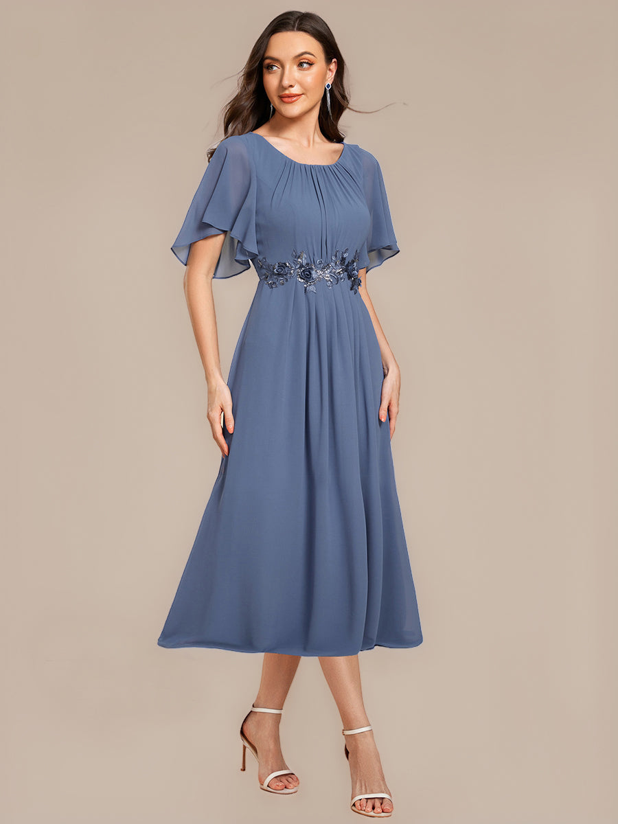 Floral Chiffon Ruffle Sleeve Evening Dress #color_Dusty Blue