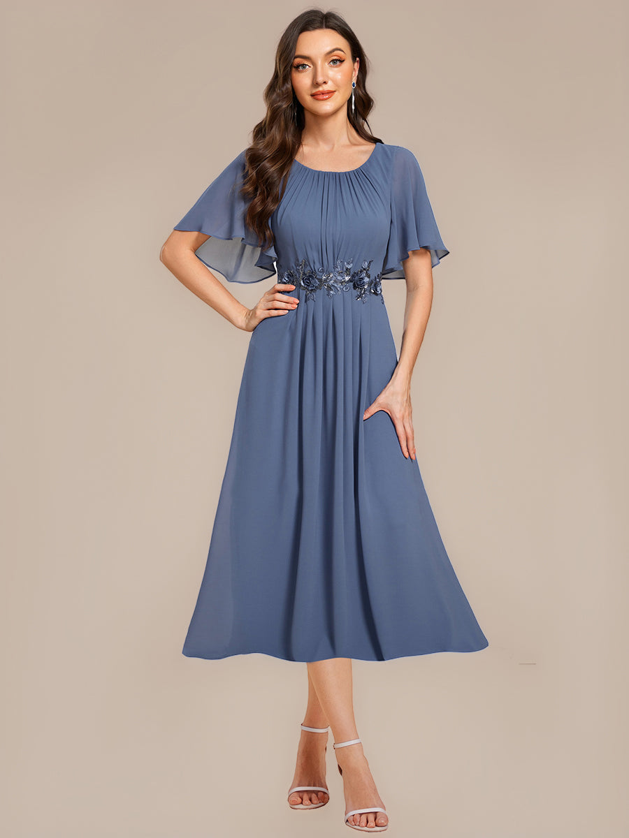 Floral Chiffon Ruffle Sleeve Evening Dress #color_Dusty Blue
