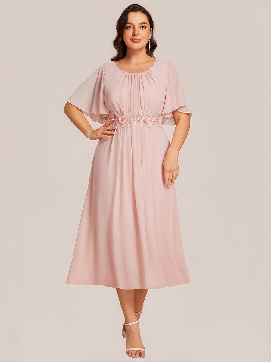 Floral Chiffon Ruffle Sleeve Evening Dress #color_Pink