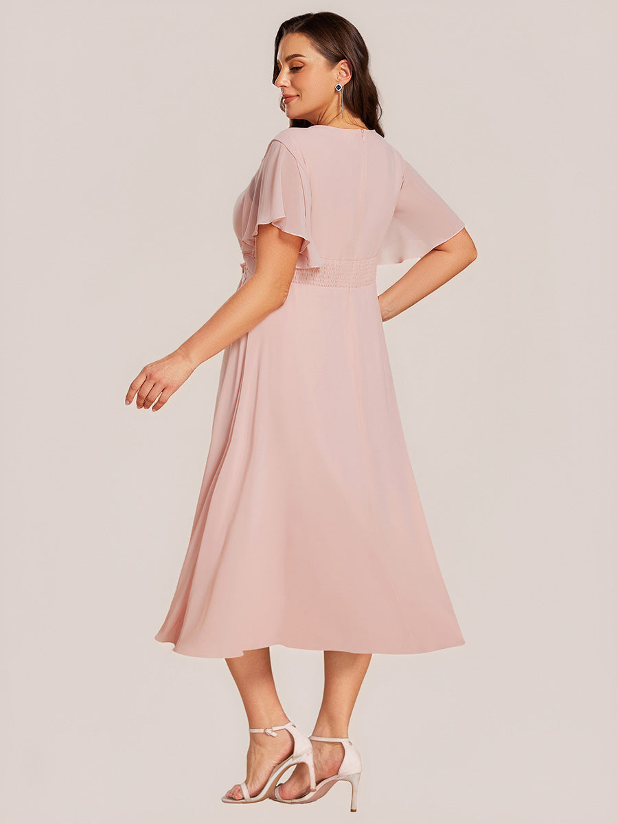 Floral Chiffon Ruffle Sleeve Evening Dress #color_Pink