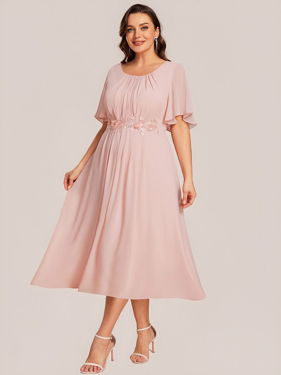 Floral Chiffon Ruffle Sleeve Evening Dress #color_Pink