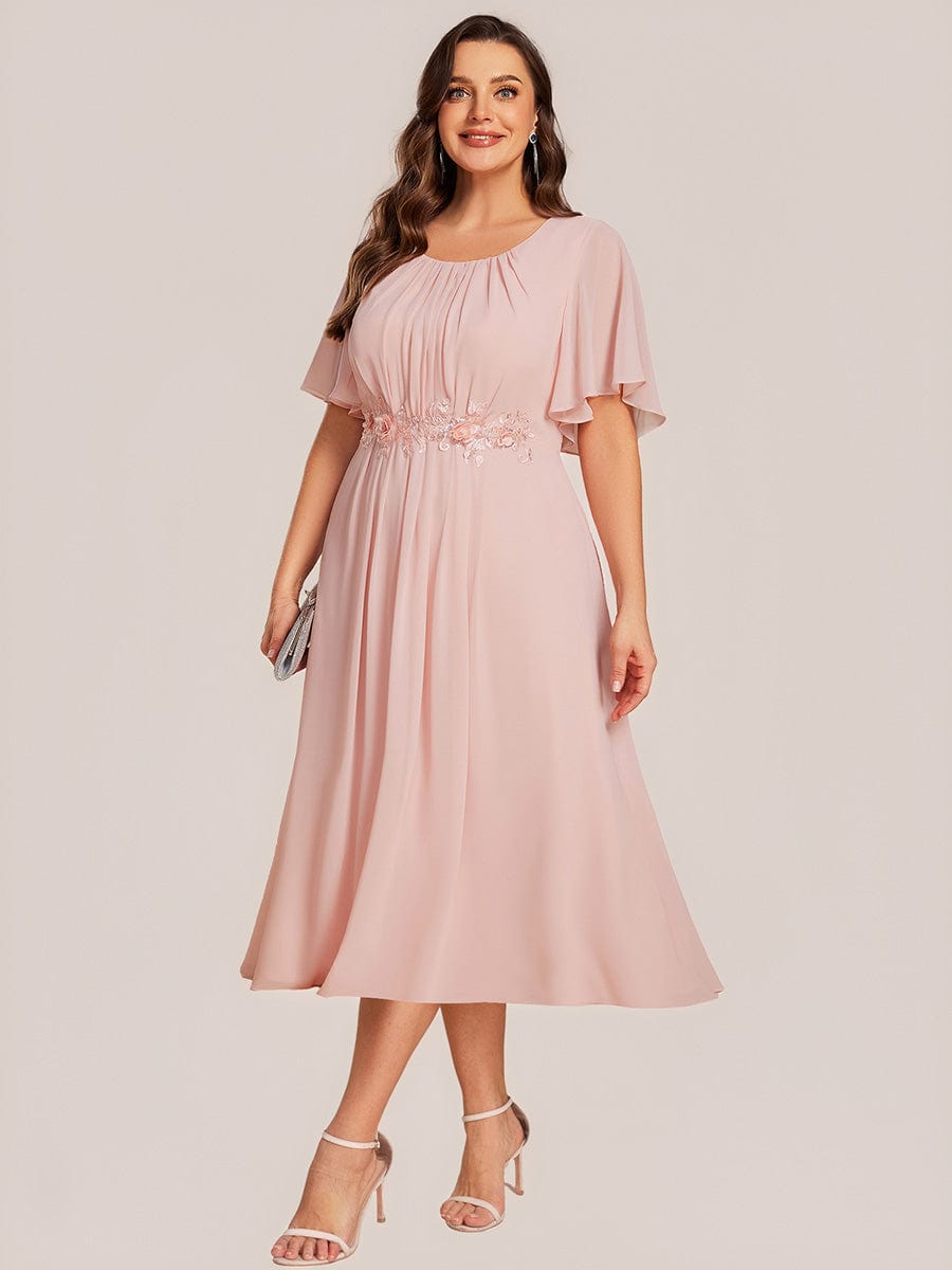 Floral Chiffon Ruffle Sleeve Evening Dress #color_Pink