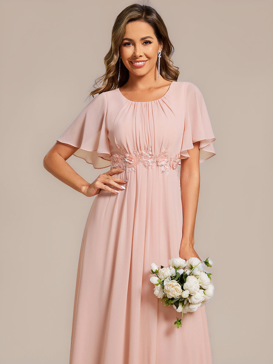 Floral Chiffon Ruffle Sleeve Evening Dress #color_Pink
