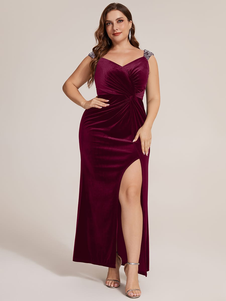 Knotted Velvet Sleeveless Dress #color_Burgundy