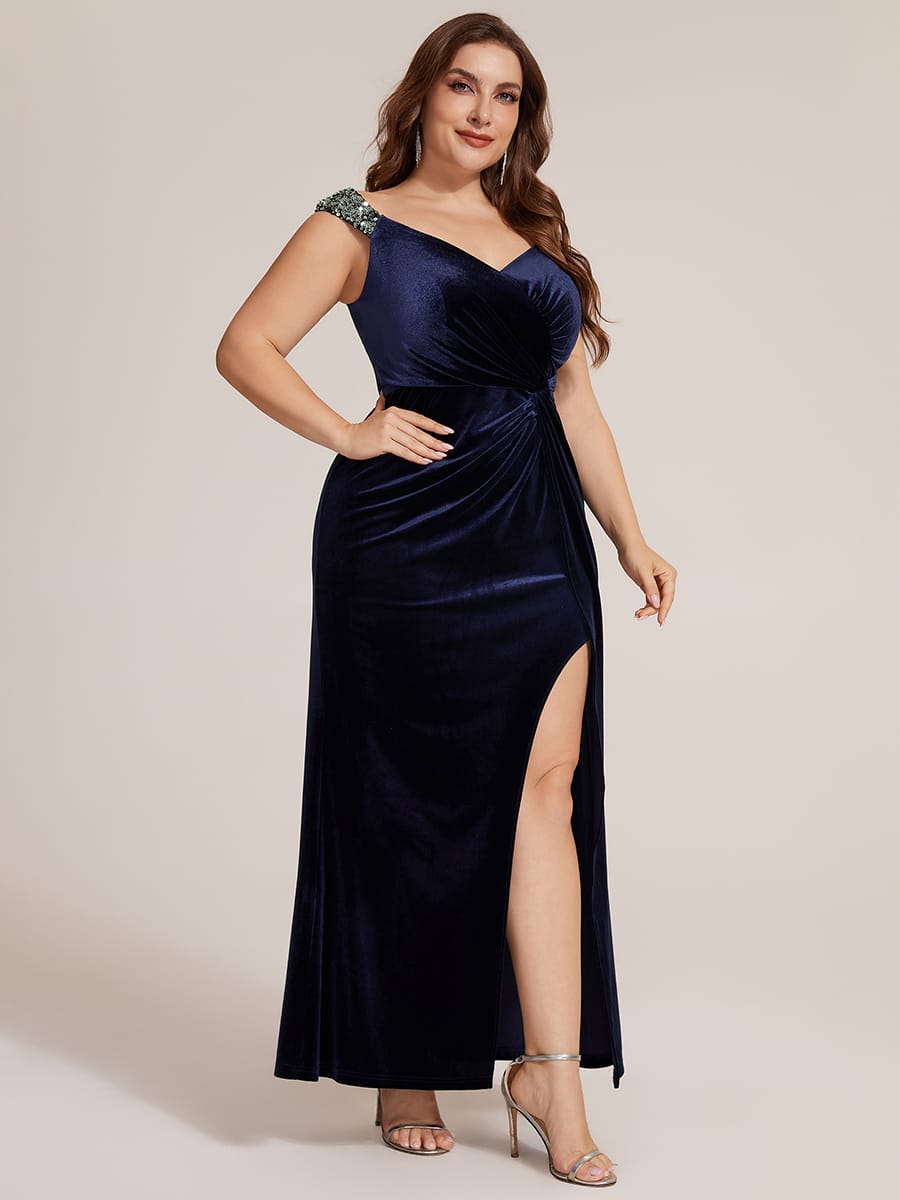 Knotted Velvet Sleeveless Dress #color_Navy Blue