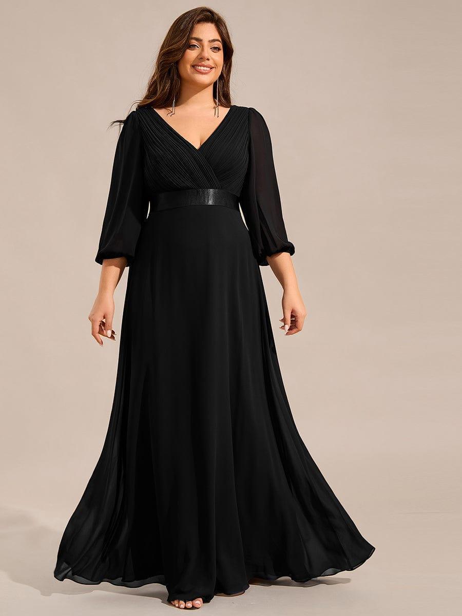 Plus Size Chiffon Empire Waist Long Sleeve Maxi Evening Dress