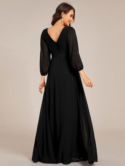 Chiffon Long Sleeve Empire Waist Maxi Bridesmaid Dress with Pleated Detailing #color_Black