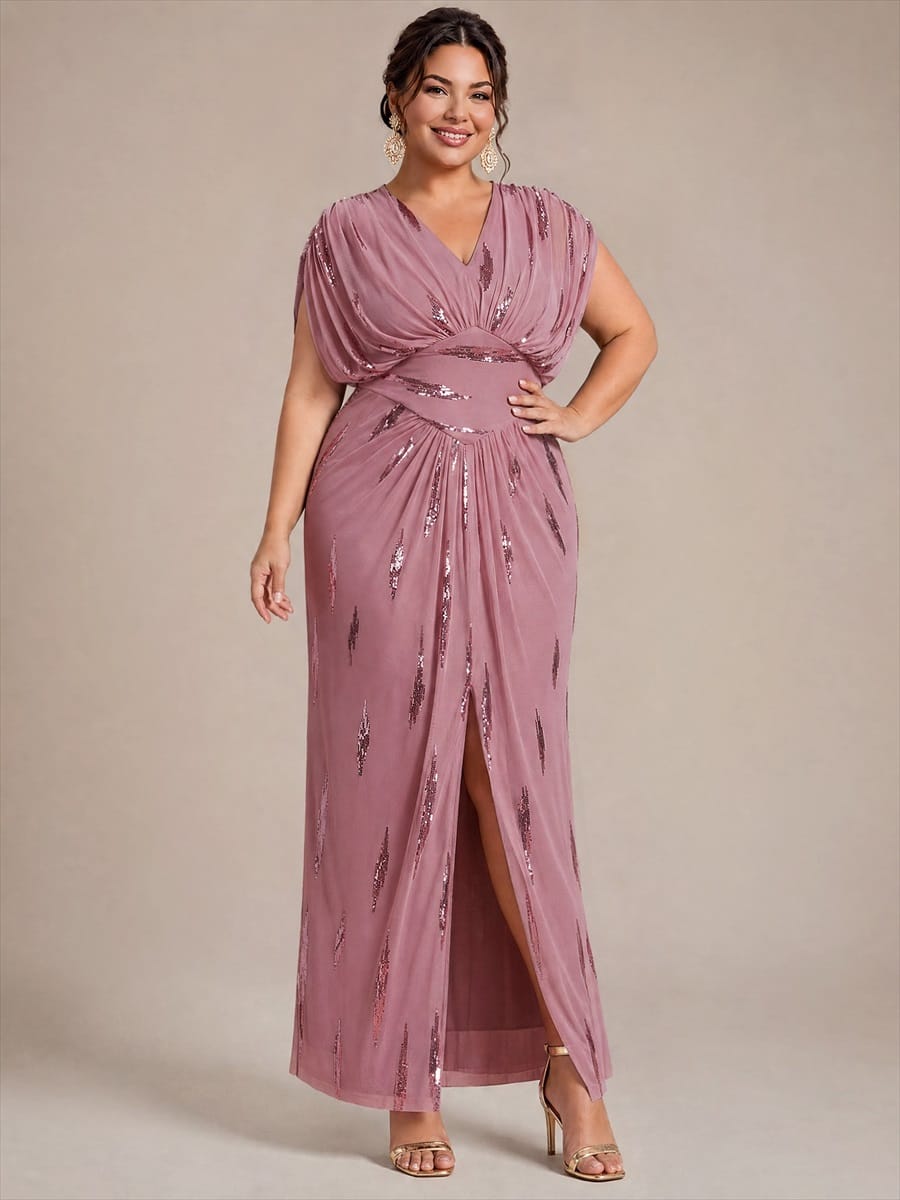 Sequin Tulle Batwing Sleeve Dress #color_Purple Orchid
