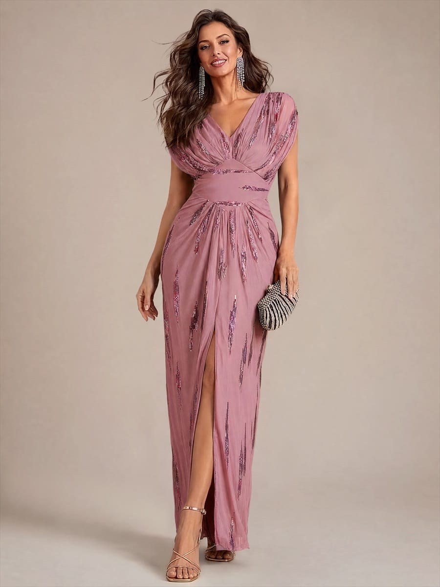 Sequin Tulle Batwing Sleeve Dress #color_Purple Orchid