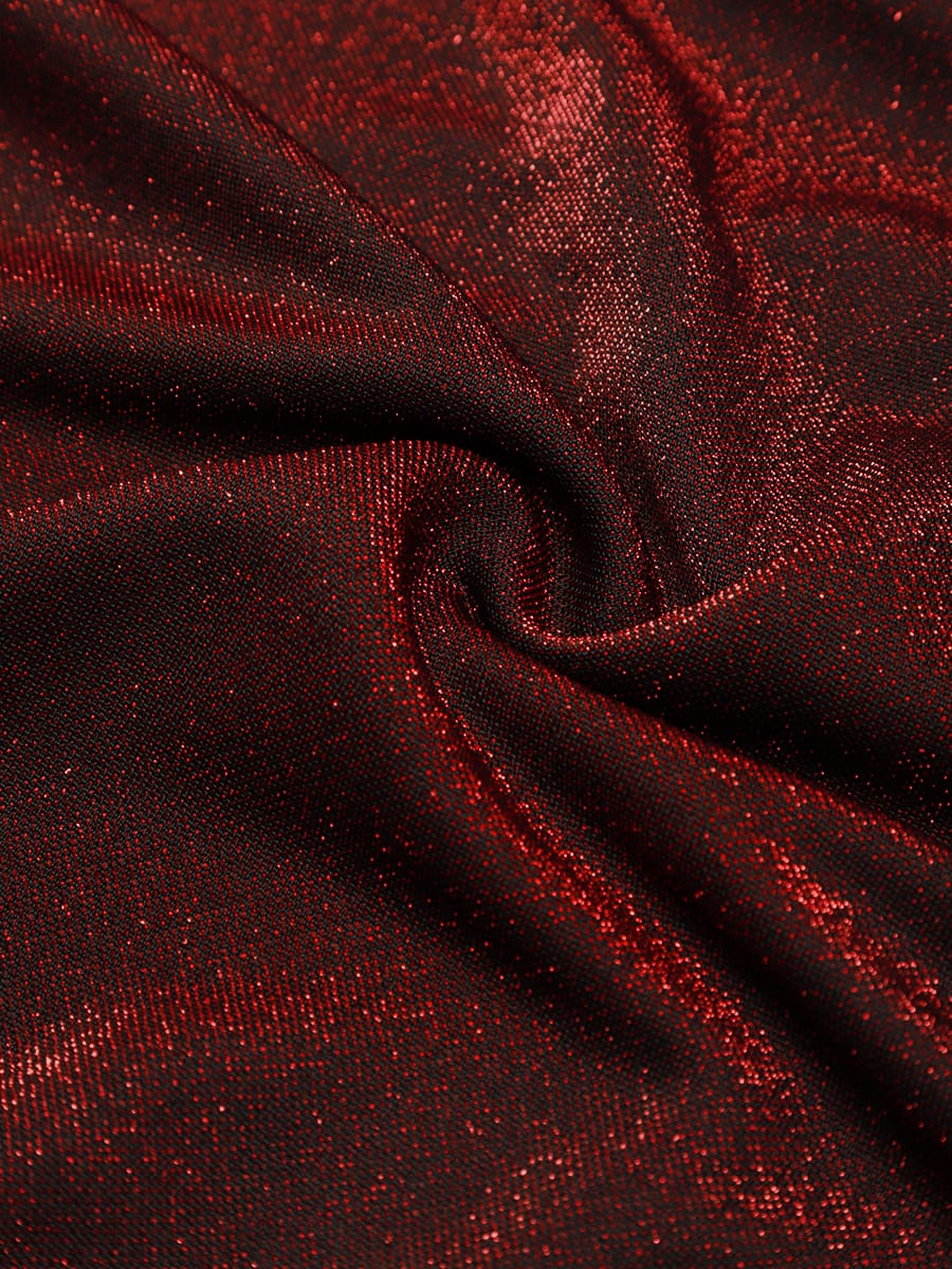 Lurex Mesh Puff Sleeve A-line Dress #color_Burgundy
