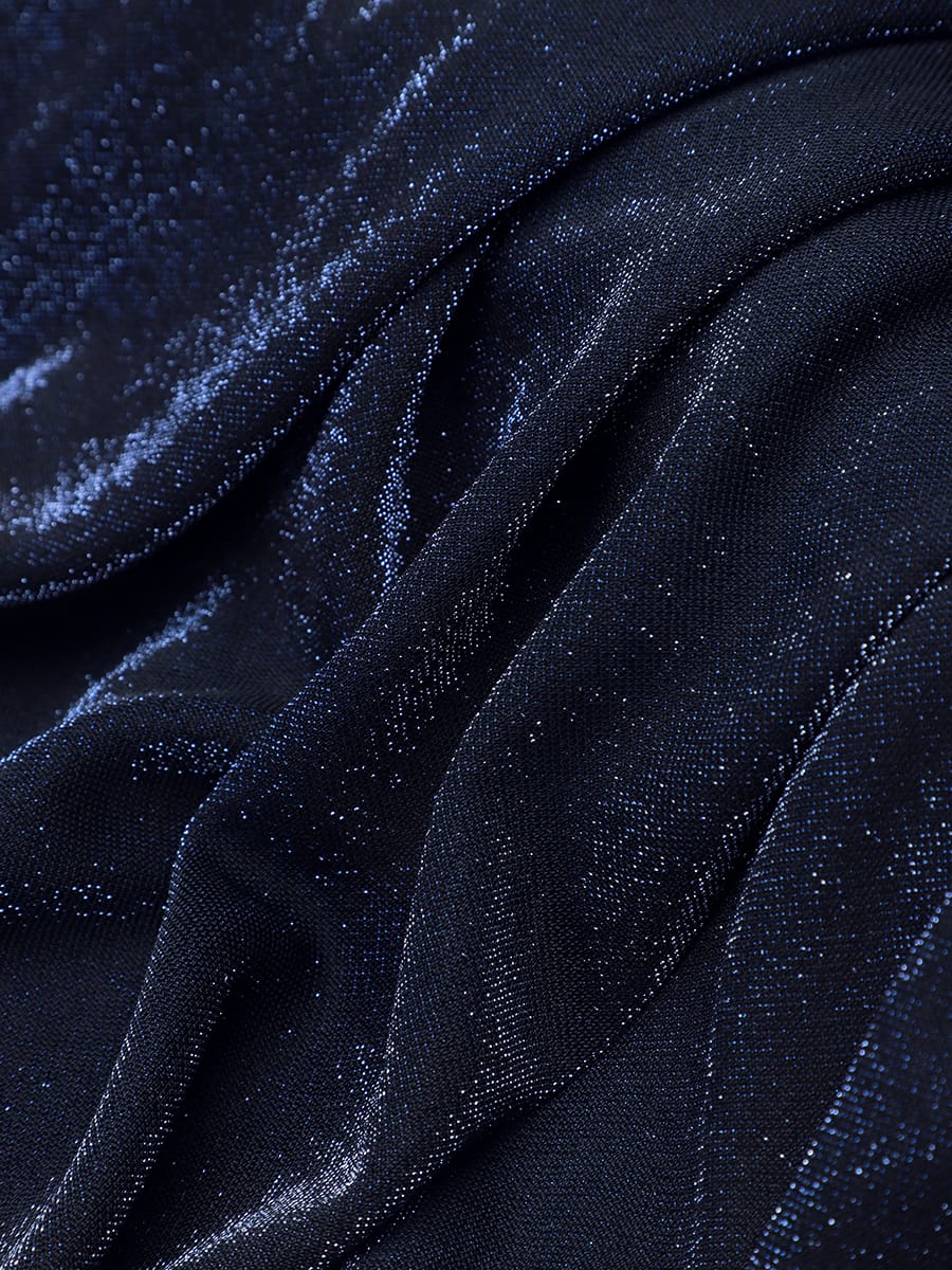 Lurex Mesh Puff Sleeve A-line Dress #color_Navy Blue