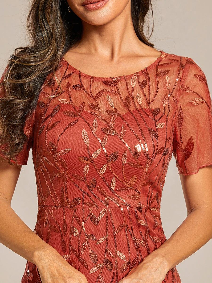 Sequin Leaf Maxi Long Fishtail Tulle Prom Dresses With Half Sleeves #color_Burnt Orange