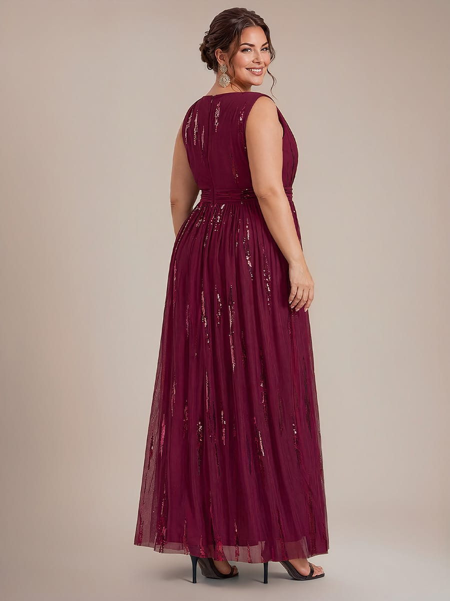 Tulle Sleeveless A-line Dress #color_Burgundy