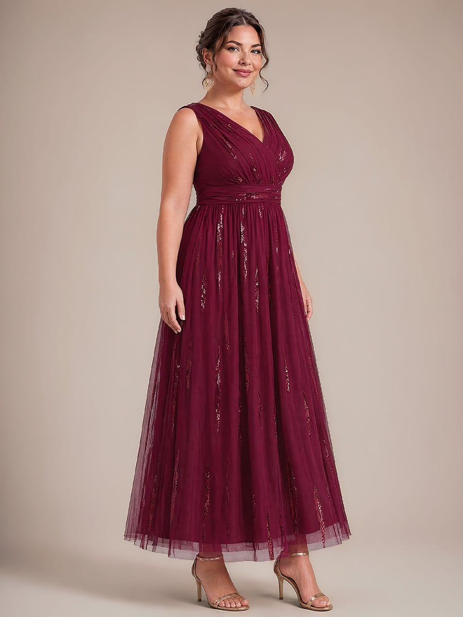 Tulle Sleeveless A-line Dress #color_Burgundy