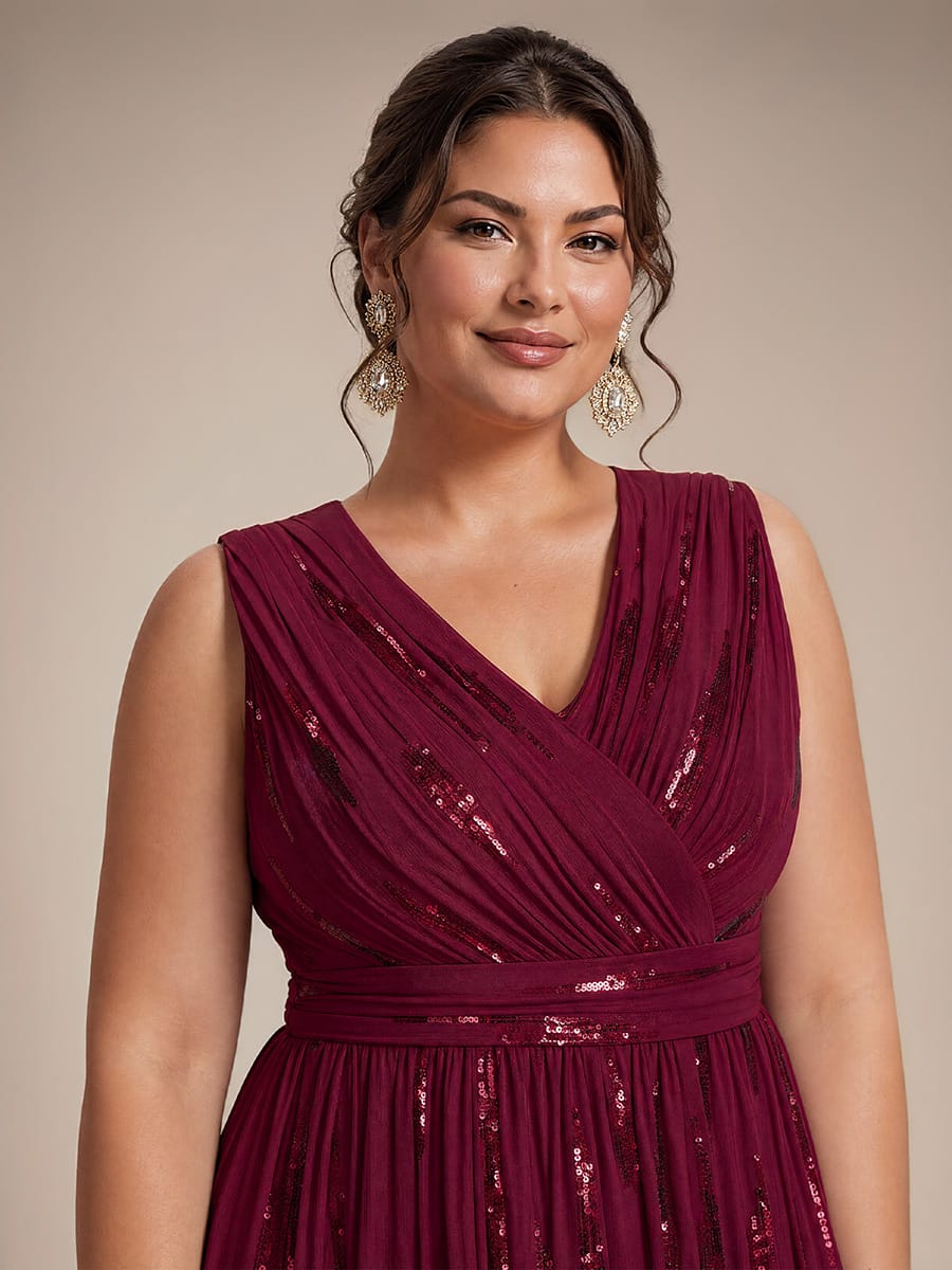 Tulle Sleeveless A-line Dress #color_Burgundy