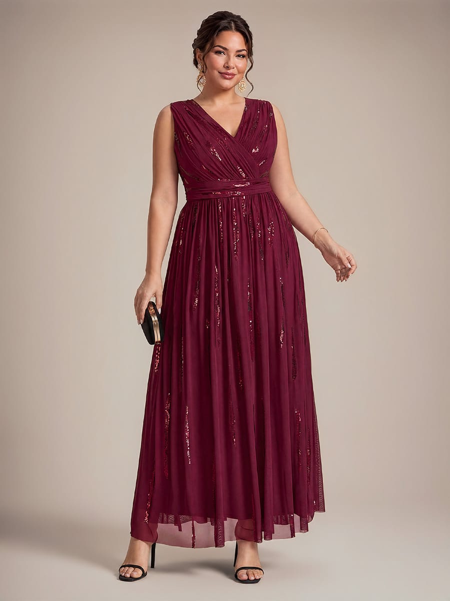Tulle Sleeveless A-line Dress #color_Burgundy