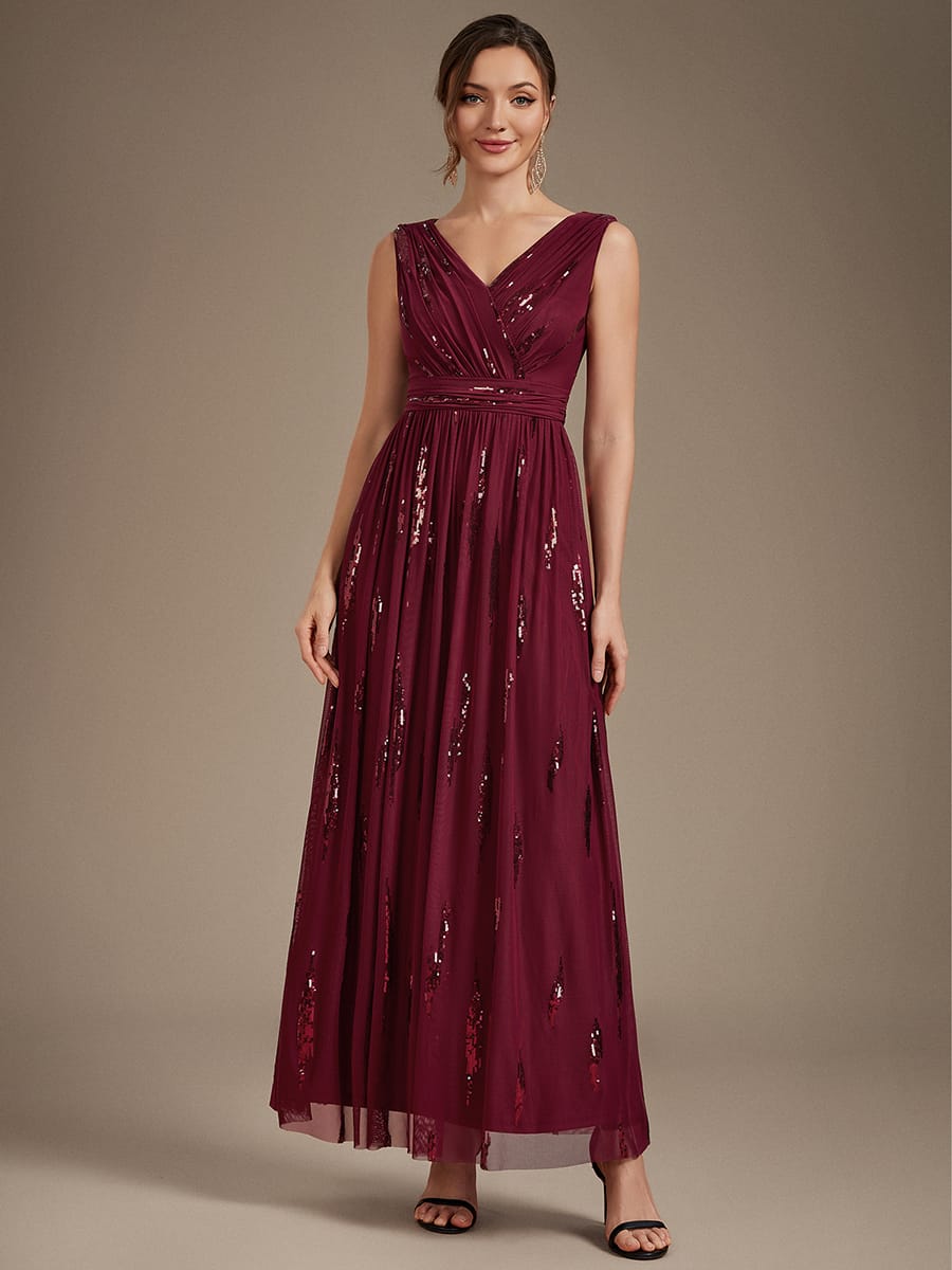 Tulle Sleeveless A-line Dress #color_Burgundy