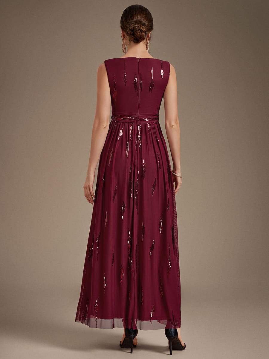 Tulle Sleeveless A-line Dress #color_Burgundy