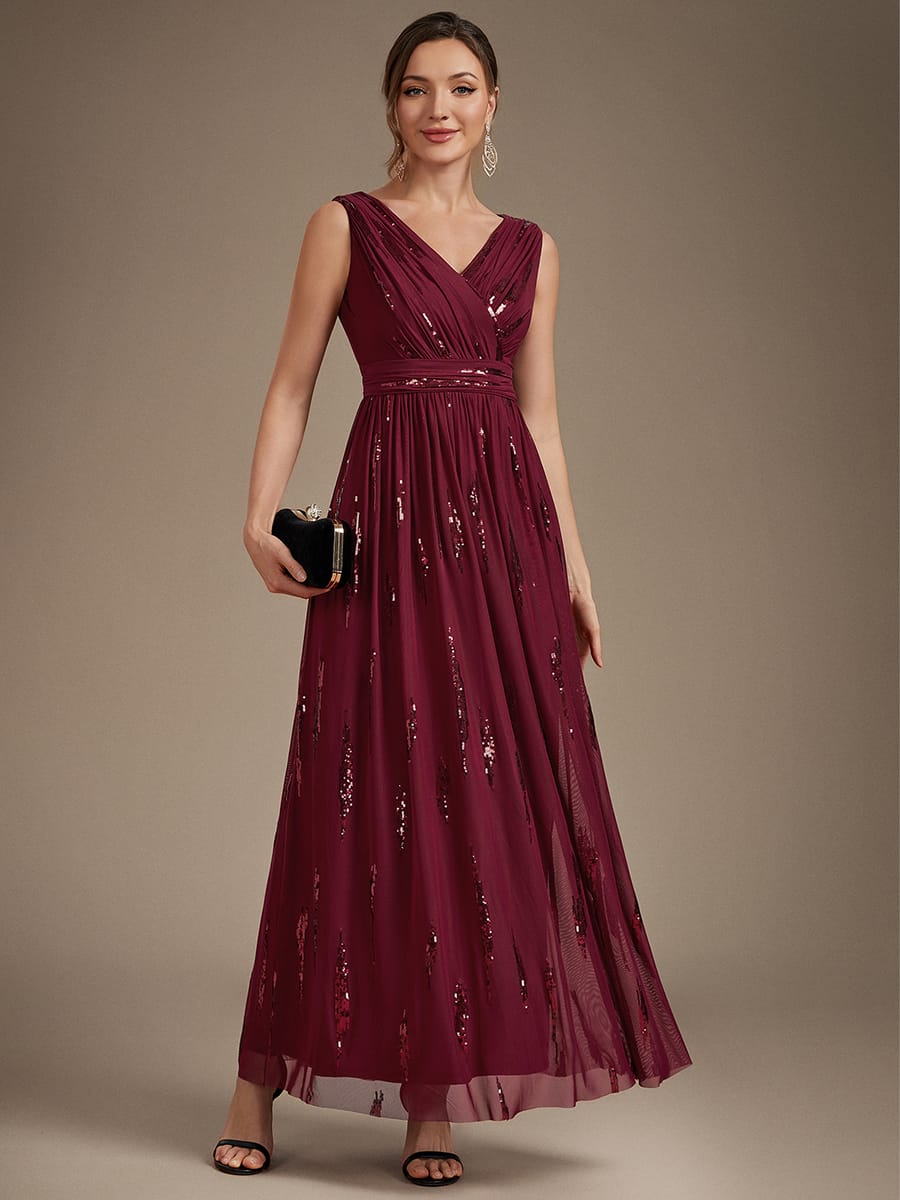 Tulle Sleeveless A-line Dress #color_Burgundy