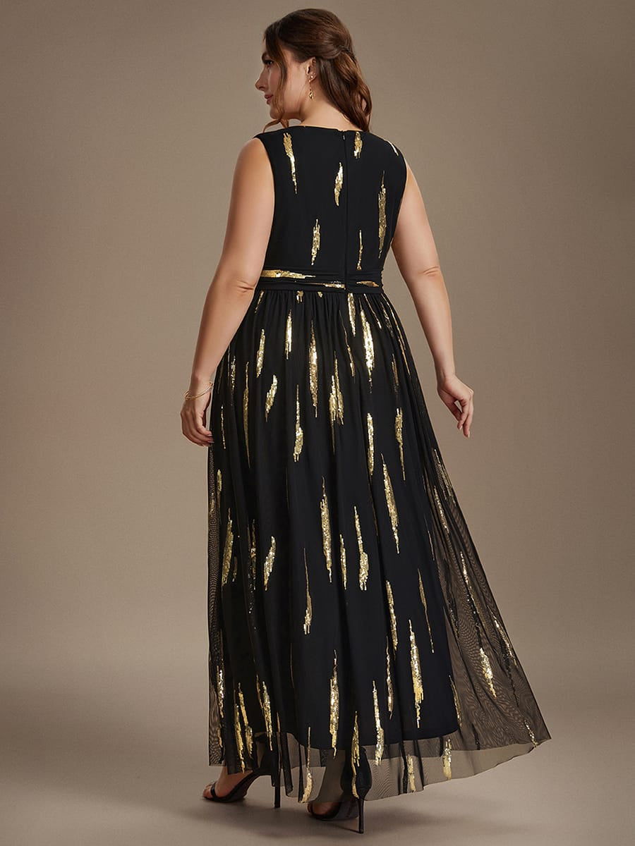 Tulle Sleeveless A-line Dress #color_Black & Gold