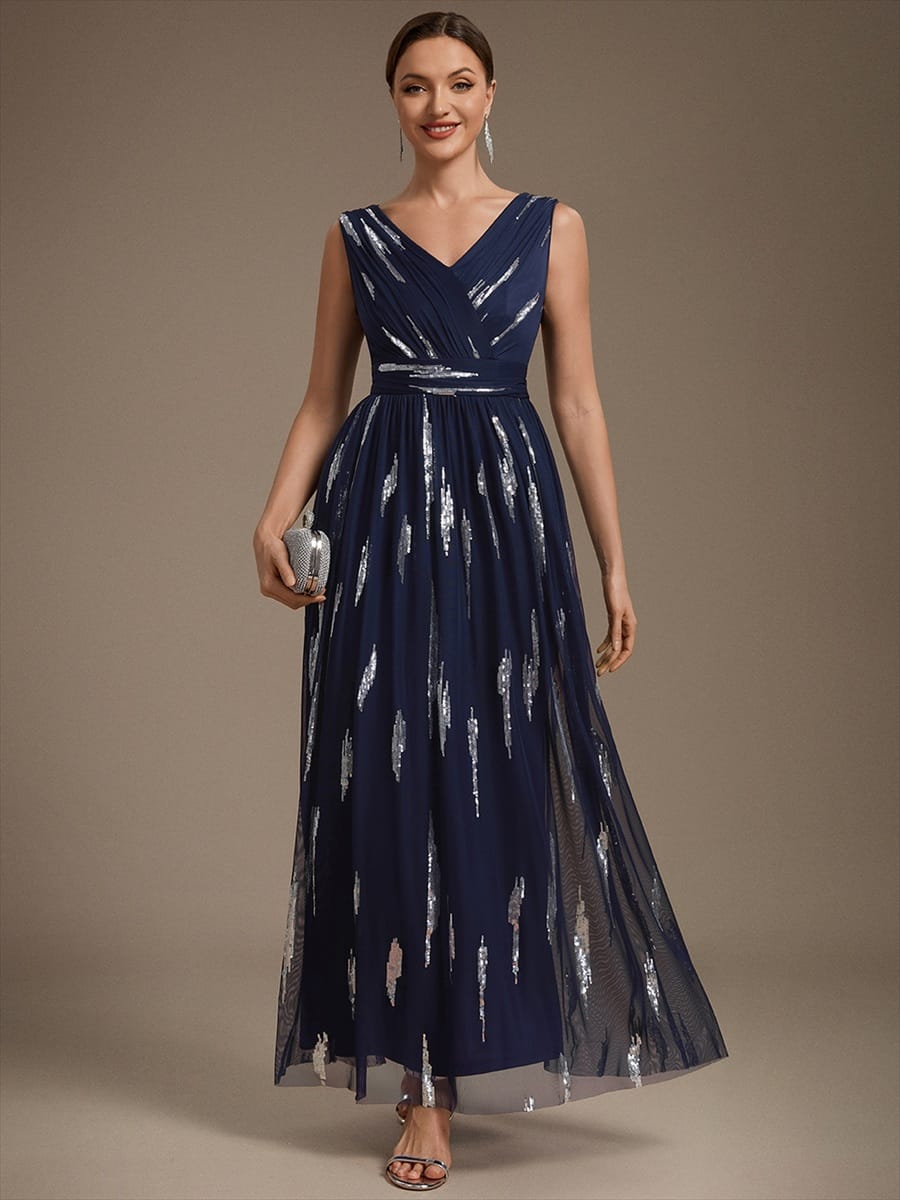 Tulle Sleeveless A-line Dress #color_Navy Blue