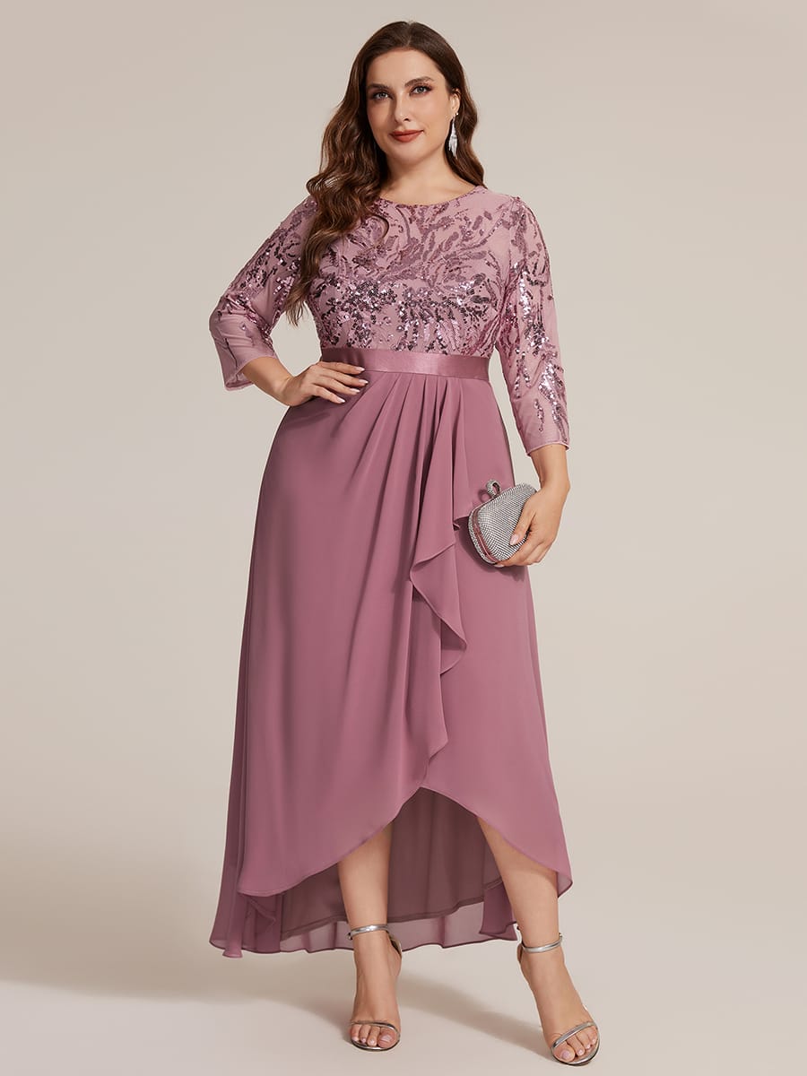 Sequin Fitted Sleeve Asymmetrical Silhouette Dress #color_Purple Orchid