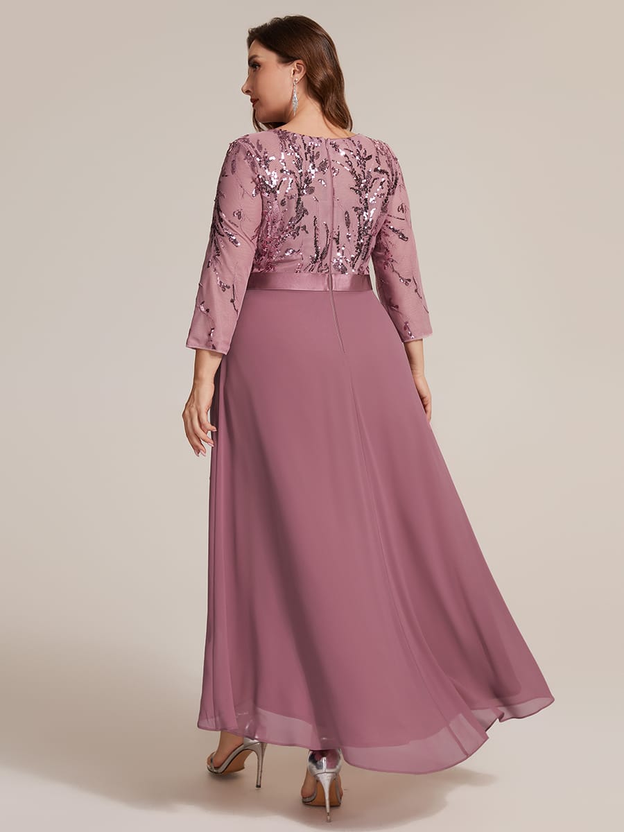 Sequin Fitted Sleeve Asymmetrical Silhouette Dress #color_Purple Orchid
