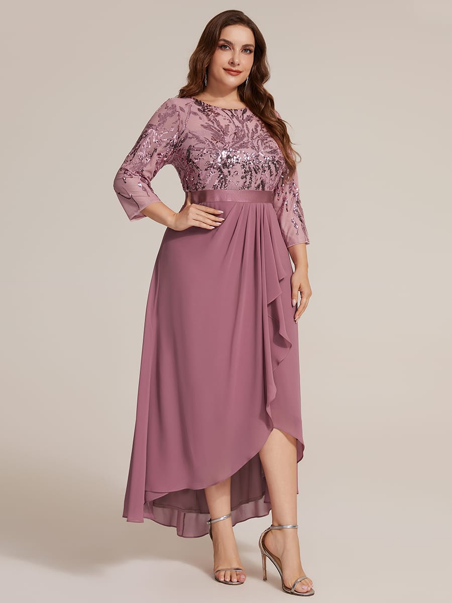 Sequin Fitted Sleeve Asymmetrical Silhouette Dress #color_Purple Orchid
