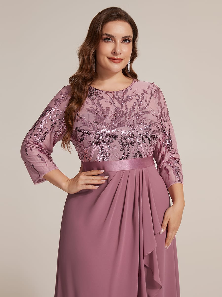 Sequin Fitted Sleeve Asymmetrical Silhouette Dress #color_Purple Orchid
