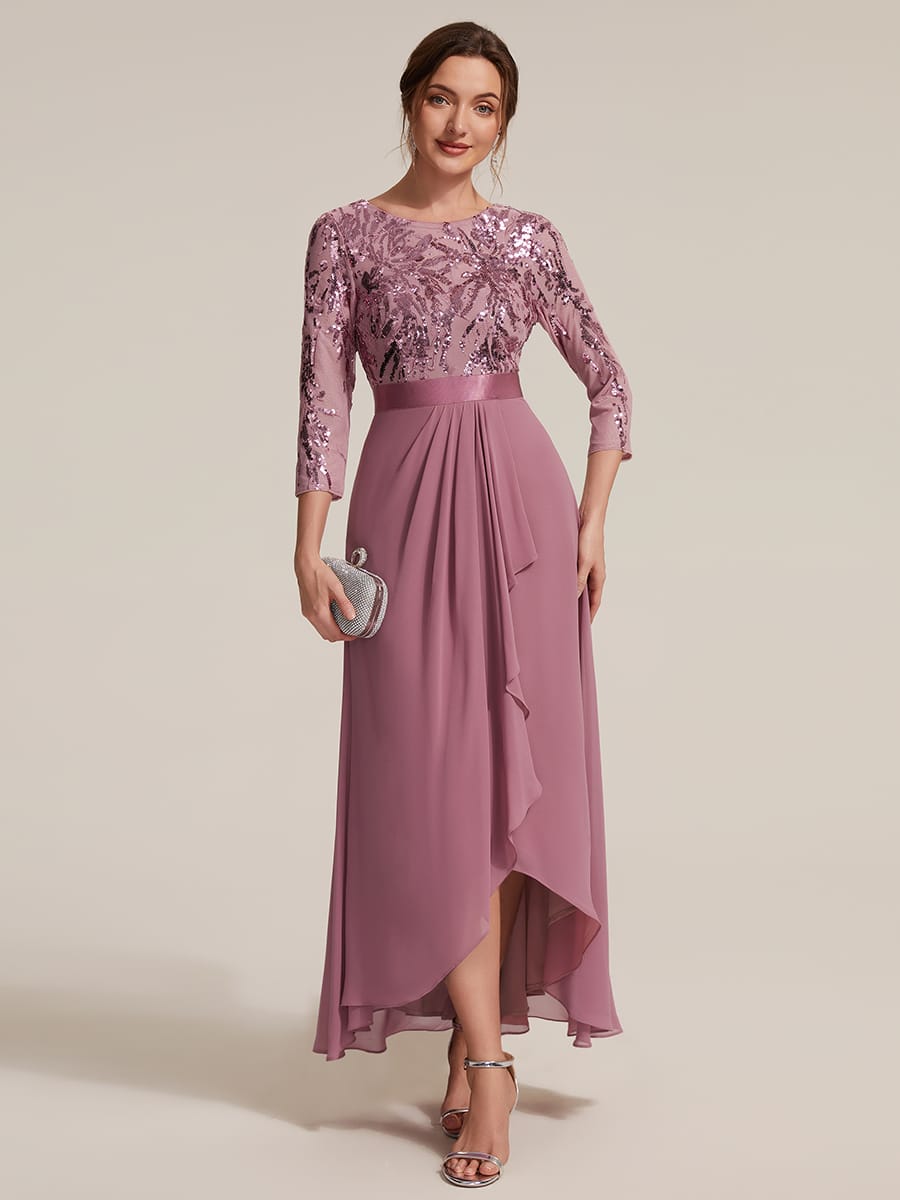 Sequin Fitted Sleeve Asymmetrical Silhouette Dress #color_Purple Orchid