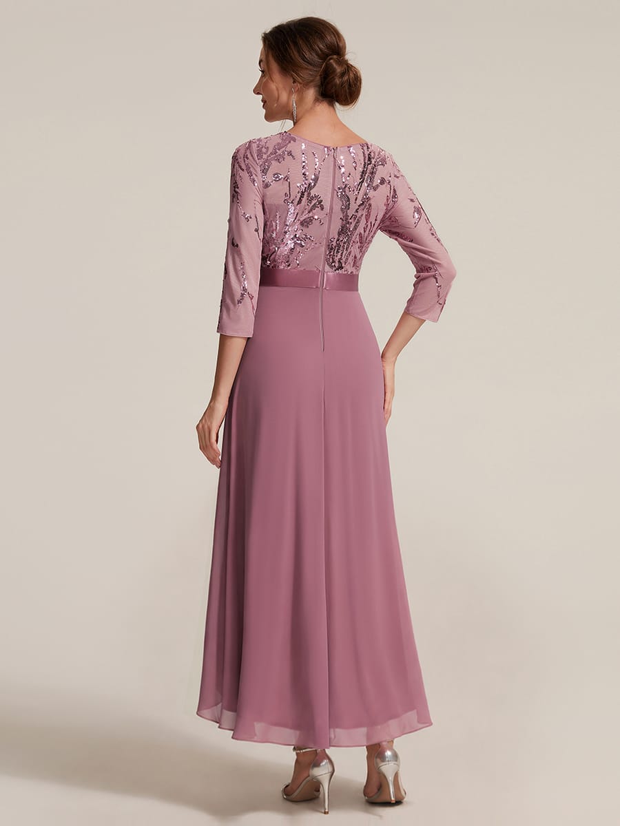 Sequin Fitted Sleeve Asymmetrical Silhouette Dress #color_Purple Orchid