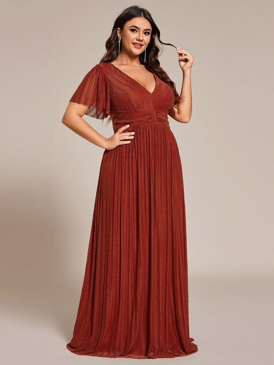 Sparkle Long Sleeve Wedding Guest Dress with A-line Silhouette #color_Burnt Orange