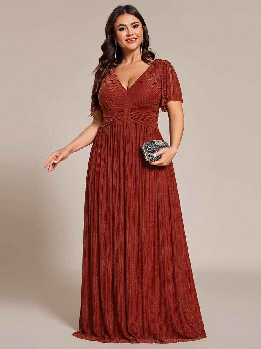 Sparkle Long Sleeve Wedding Guest Dress with A-line Silhouette #color_Burnt Orange