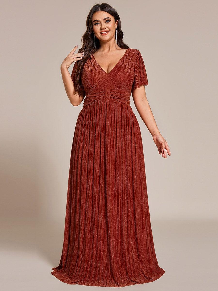Sparkle Long Sleeve Wedding Guest Dress with A-line Silhouette #color_Burnt Orange