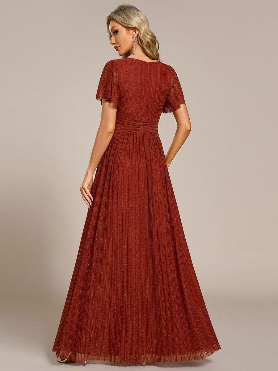 Sparkle Long Sleeve Wedding Guest Dress with A-line Silhouette #color_Burnt Orange