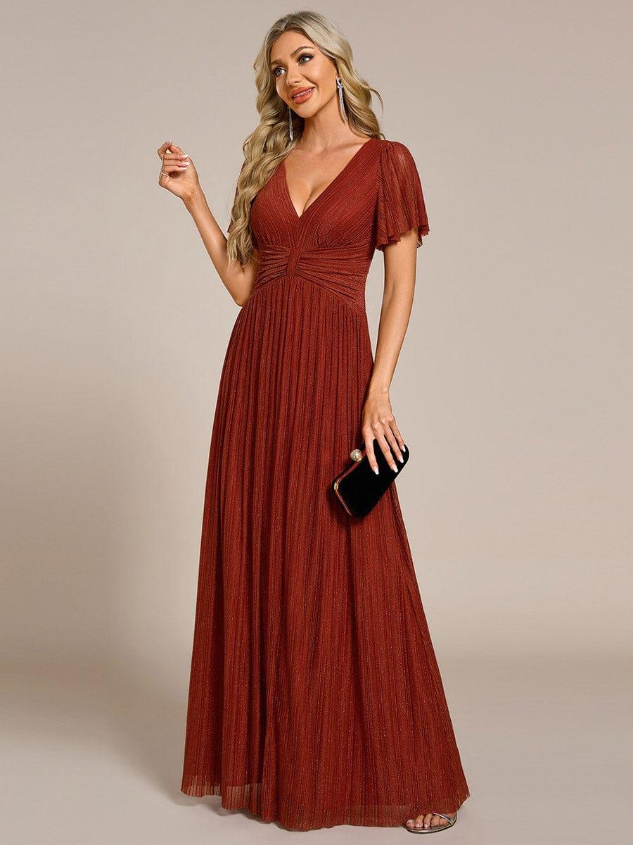 Sparkle Long Sleeve Wedding Guest Dress with A-line Silhouette #color_Burnt Orange