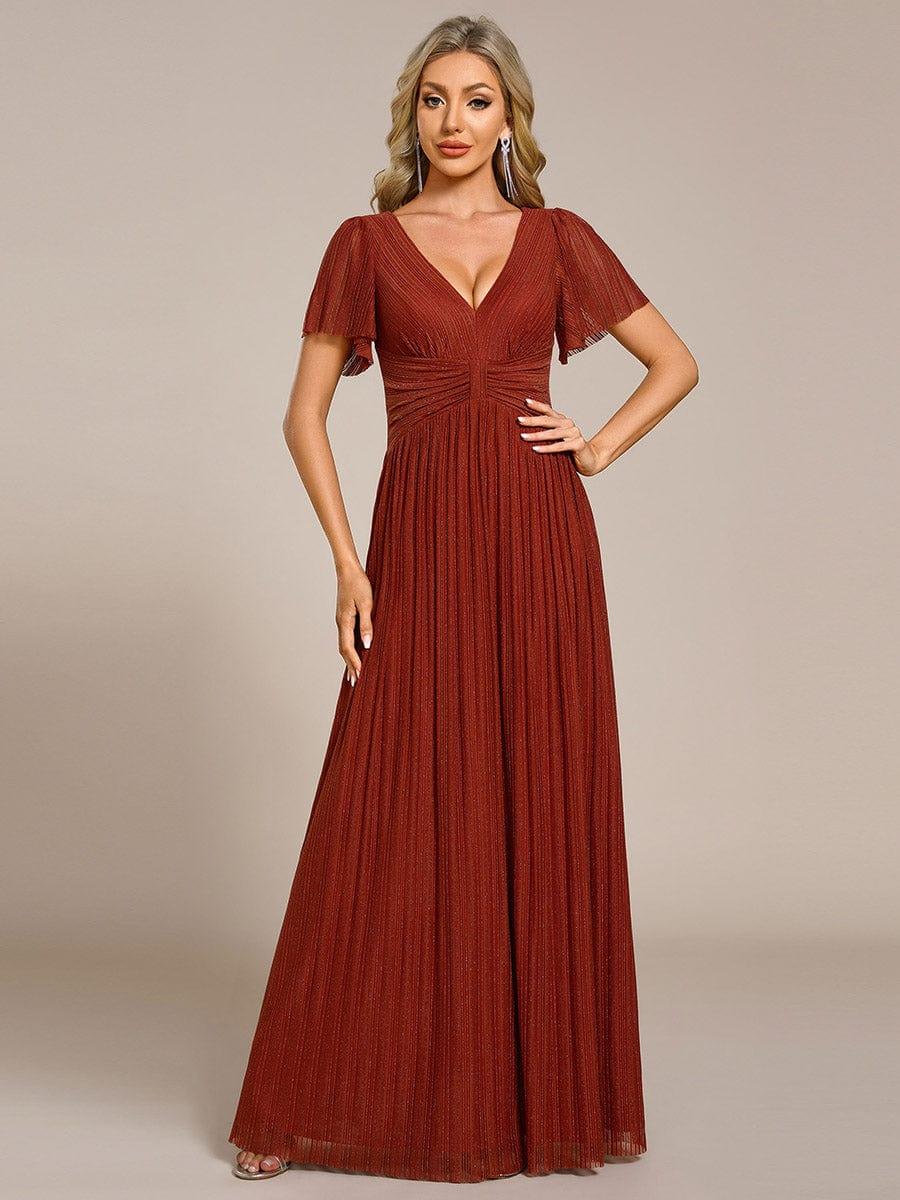 Sparkle Long Sleeve Wedding Guest Dress with A-line Silhouette #color_Burnt Orange