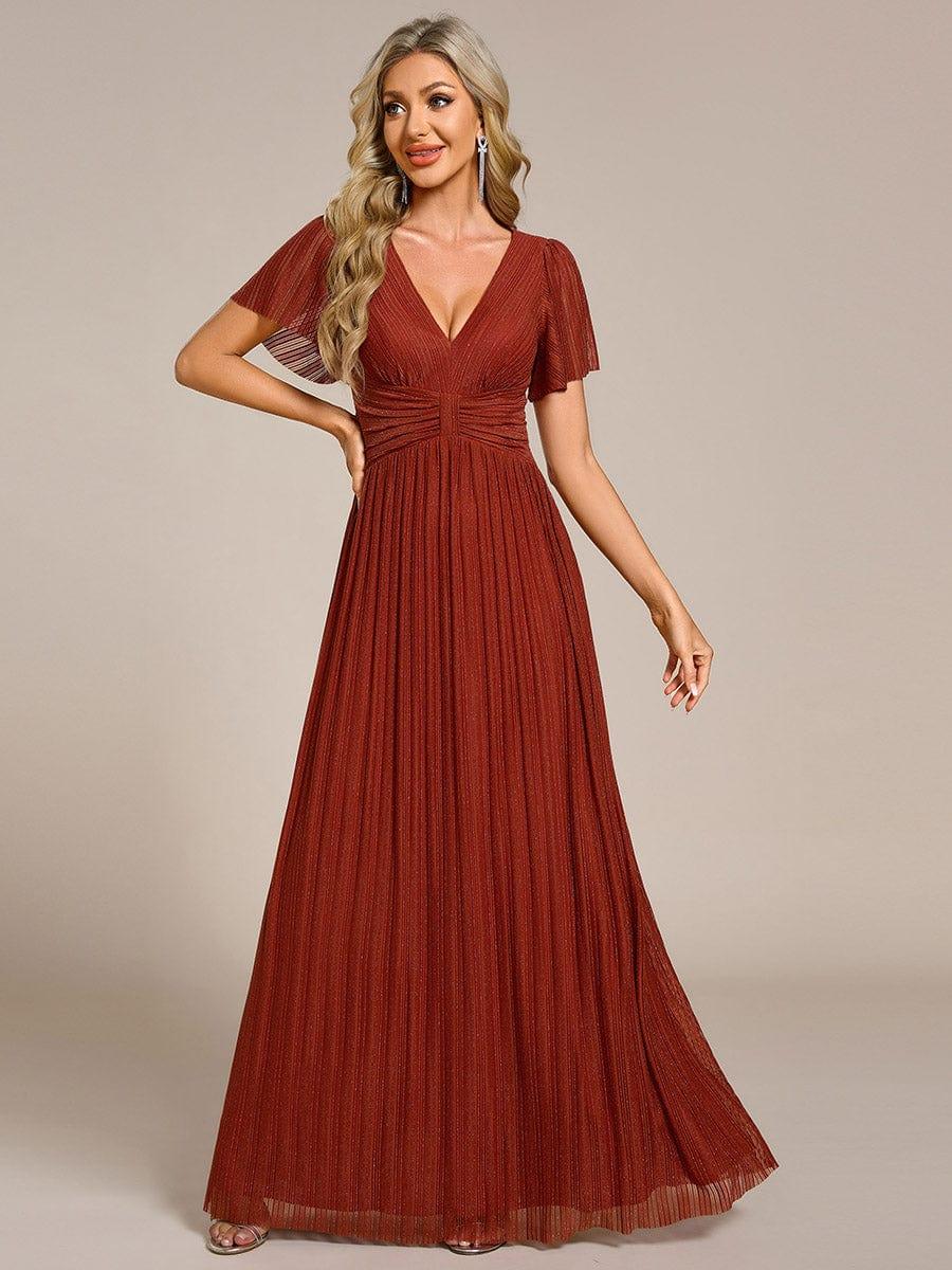 Sparkle Long Sleeve Wedding Guest Dress with A-line Silhouette #color_Burnt Orange