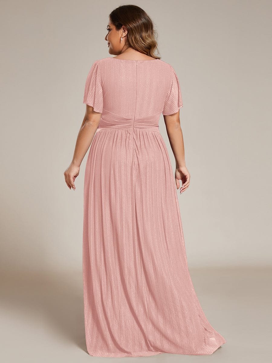 Stylish Cold-Shoulder Floor Length Bridesmaid Dress with Side Slit #color_Pink