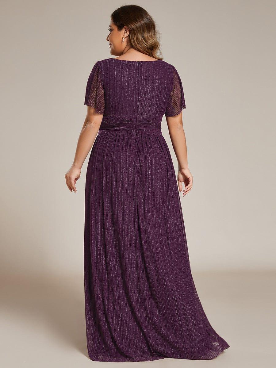 Plus Size Sparkle Short Sleeves Formal Evening Dress with V-Neck #color_Purple Wisteria