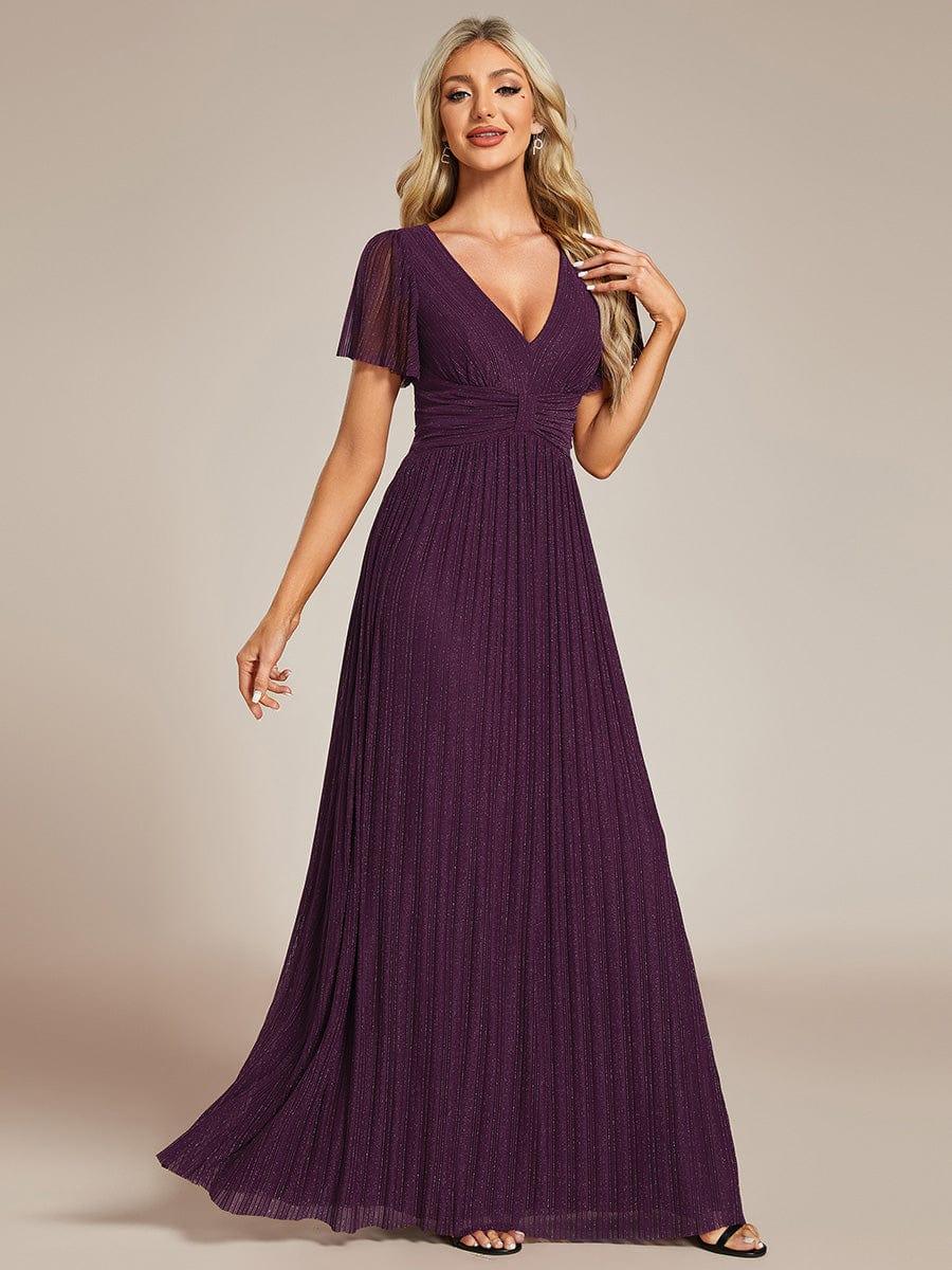 Sparkle Short Sleeves Formal Evening Dress with V-Neck #color_Purple Wisteria