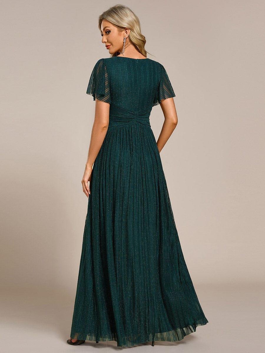 Sparkle Long Sleeve Wedding Guest Dress with A-line Silhouette #color_Teal